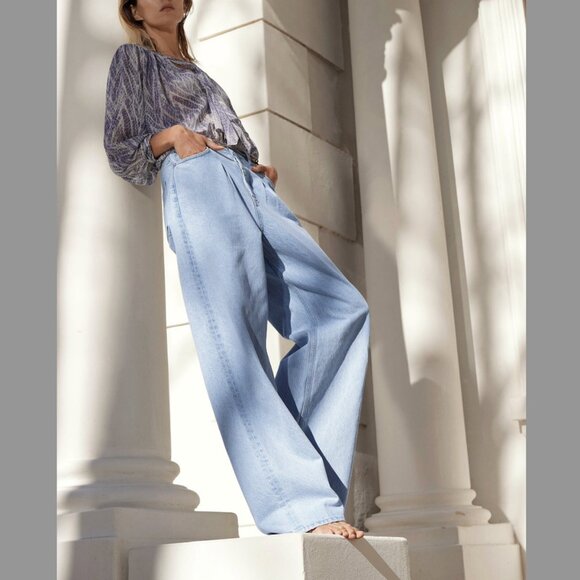 Zara Light Wash Wide-Leg Jeans - Size 6 - Picture 2 of 8